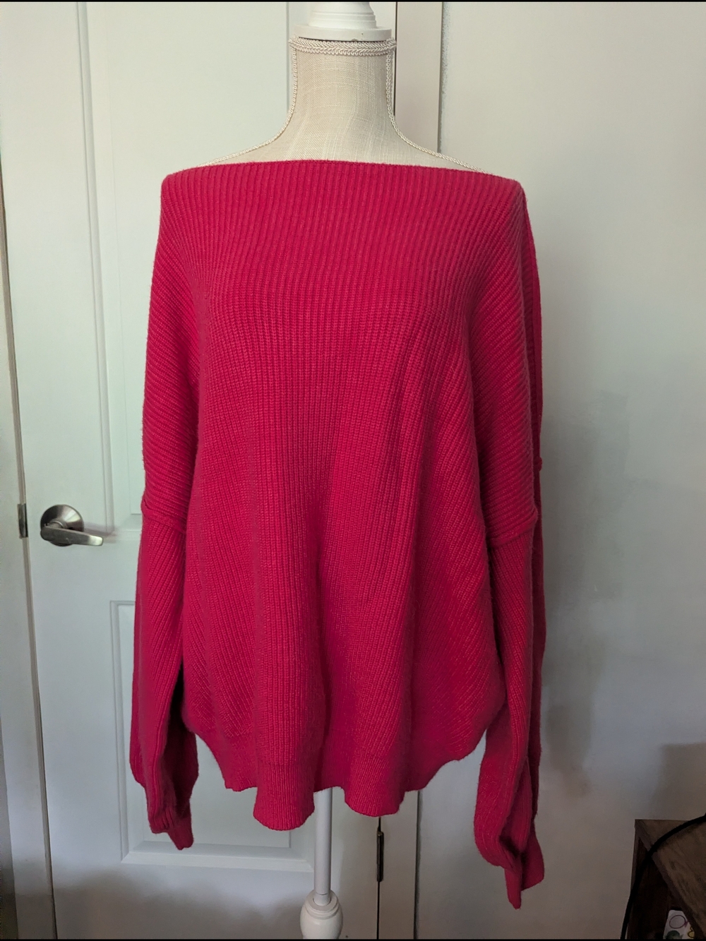 Women's Off-Shoulder Oversized Sweater - Pink